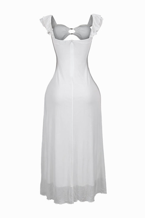 Megan Mesh Cutout Ruffle Midi Dress