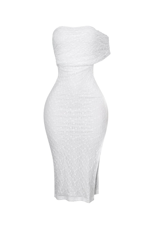 Emmalyn Mesh Lace Asymmetrical Midi Dress