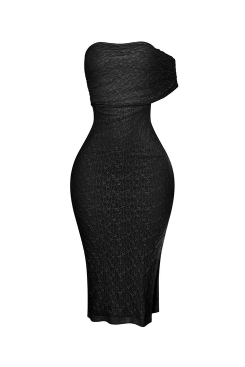 Emmalyn Mesh Lace Asymmetrical Midi Dress