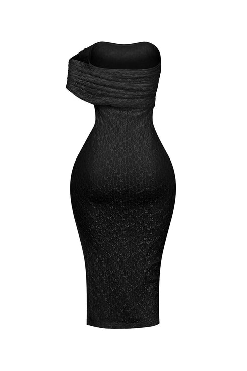 Emmalyn Mesh Lace Asymmetrical Midi Dress