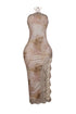 Flona Print Halter Lace Maxi Dress
