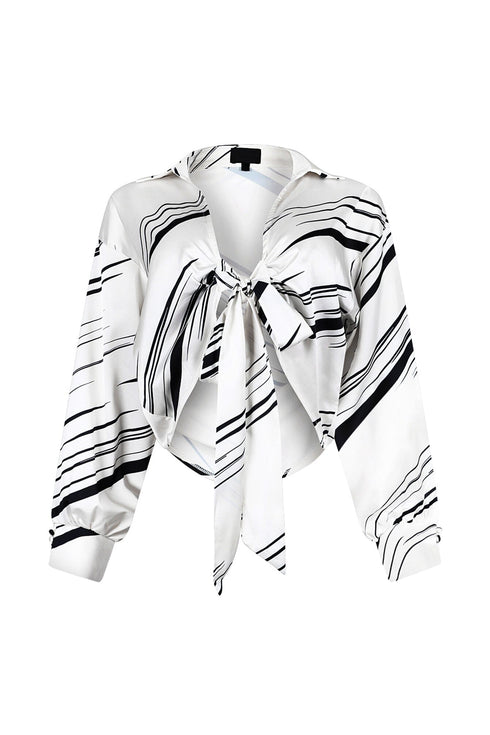 Tara Geo Printed Satin Tie Blouse