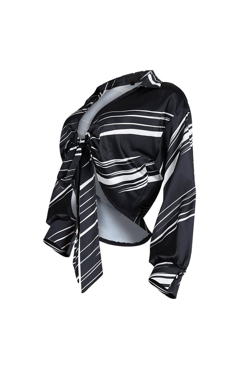 Tara Geo Printed Satin Tie Blouse