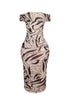 Araceli Mesh Zebra Printed Ruched Midi Dress