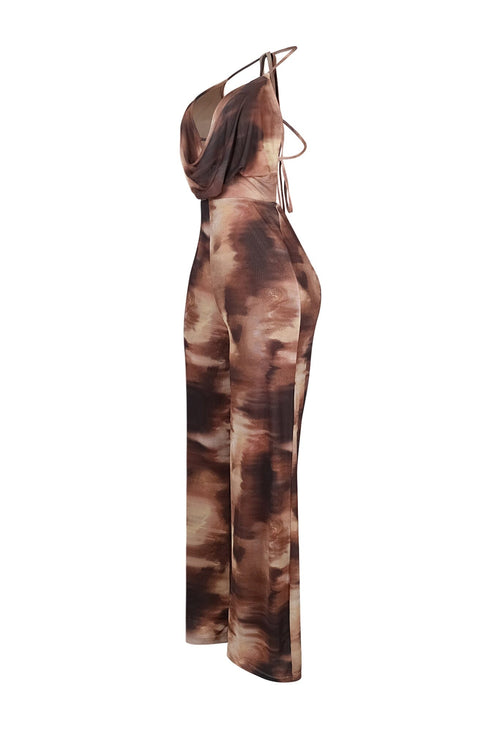 Britney Mesh Print Cowl Neck Jumpsuit