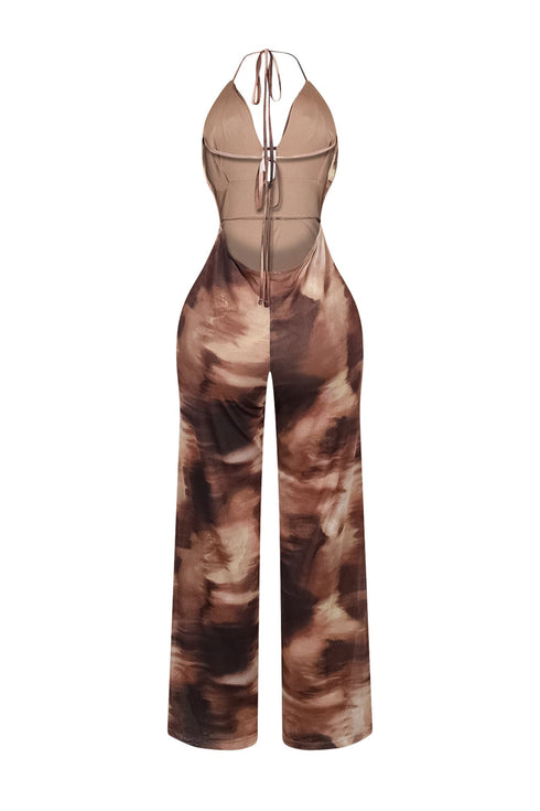 Britney Mesh Print Cowl Neck Jumpsuit