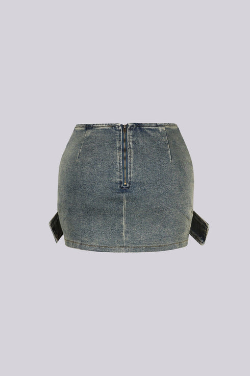 Audrey Belted Denim Mini Skirt