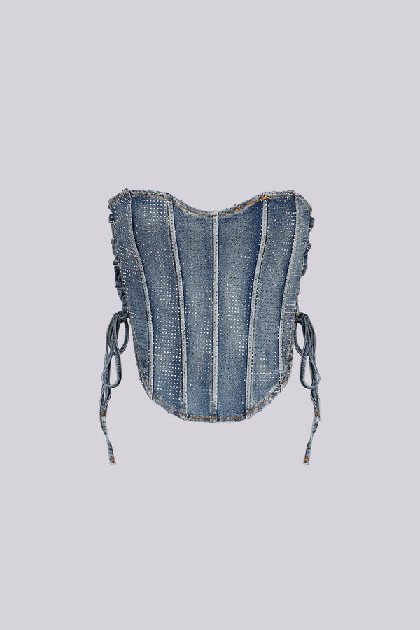Opulent Rhinestone Denim Corset Top