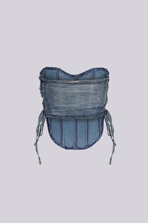 Opulent Rhinestone Denim Corset Top