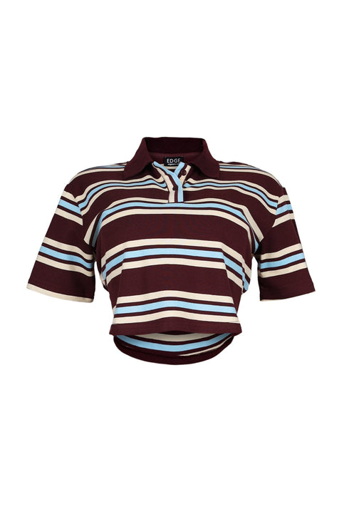 Sally Striped Collared Button Up Crop Top