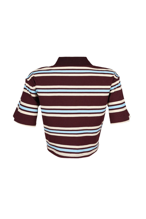 Sally Striped Collared Button Up Crop Top