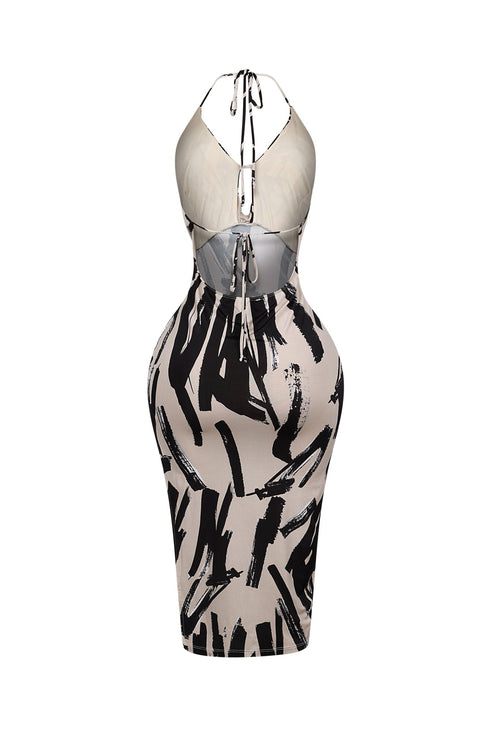 Austin Print Cowl Neck Halter Midi Dress