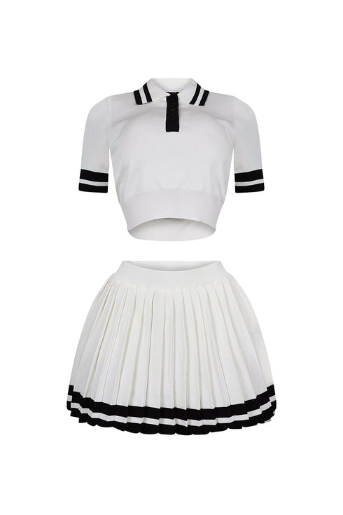 Martina Tennis Collared Knit Top & Skirt SET