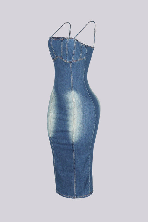 Ava Contour Midi Denim Dress
