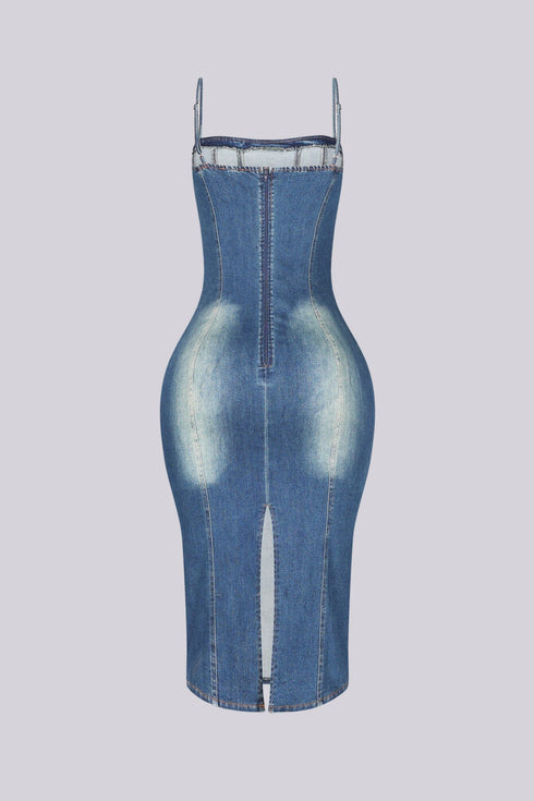 Ava Contour Midi Denim Dress