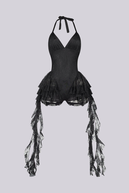 Noctessa Cascading Lace Halter Romper