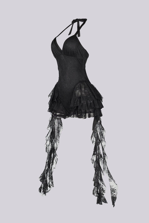 Noctessa Cascading Lace Halter Romper