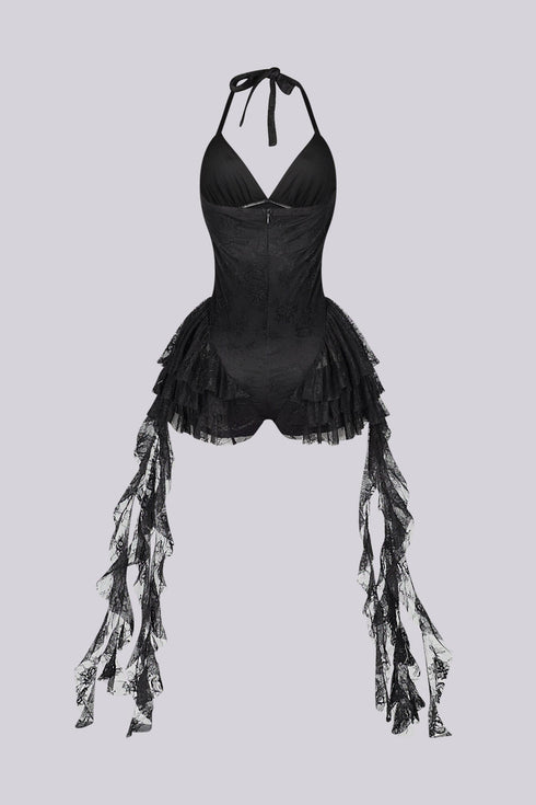Noctessa Cascading Lace Halter Romper