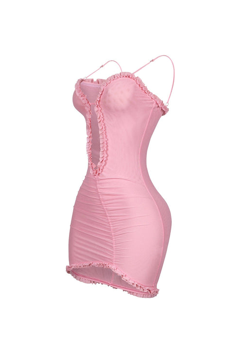 Elizabeth Mesh Tank Cutout Ruffle Mini Dress