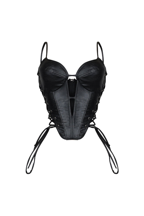 Isla Faux Leather Lace Up Bustier Top
