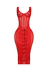 Angela Mesh Corset Lace Up Midi Dress