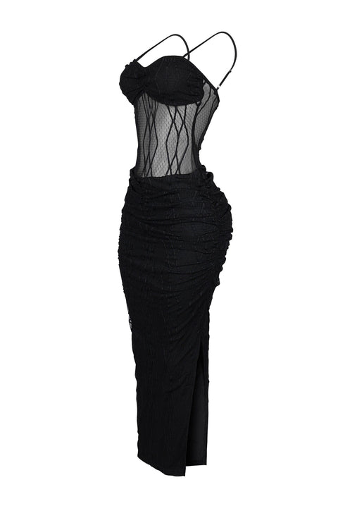 Rhoda Mesh Tank Ruching Maxi Dress