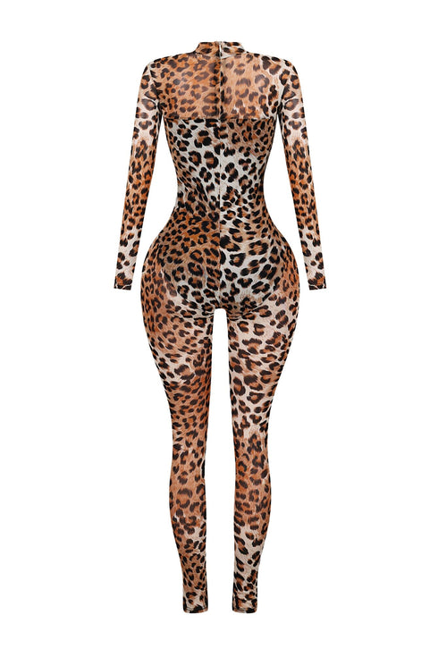 Brianne Mesh Leopard Jumpsuit