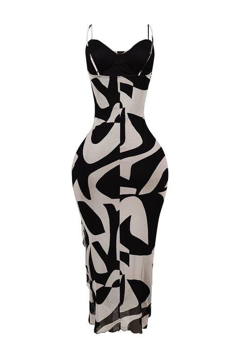 Jayden Mesh Print Padded Bustier Dress