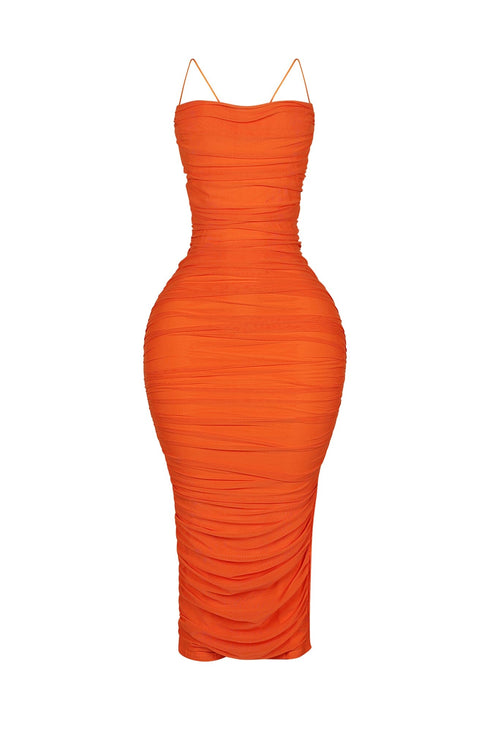 Alyssa Mesh Ruched Midi Dress