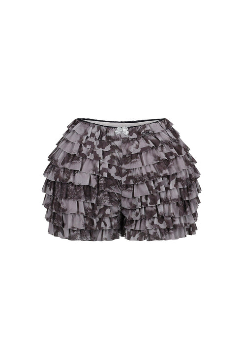Brennan Mesh Snake Print Ruffle Shorts