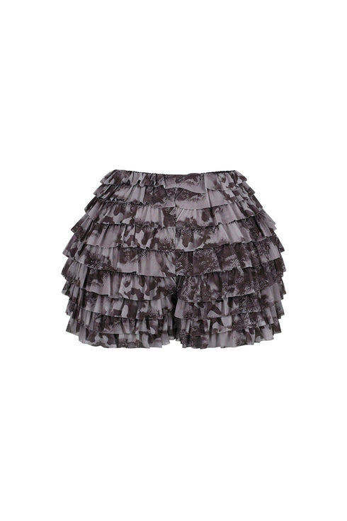 Brennan Mesh Snake Print Ruffle Shorts