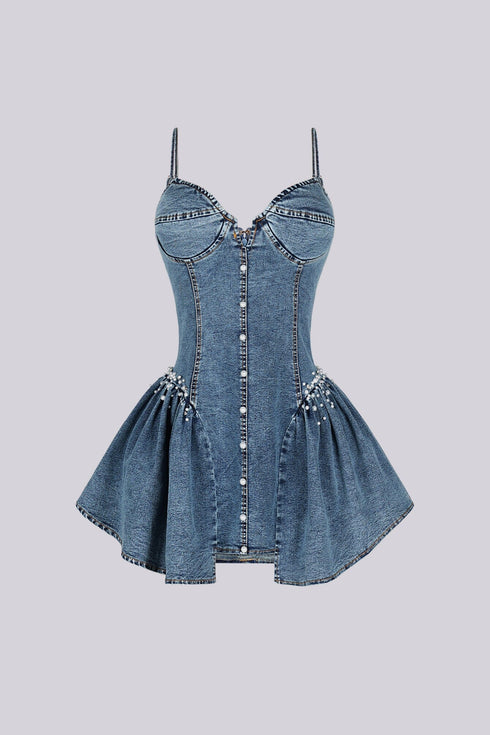 Maribel Pearl Denim Mini Dress