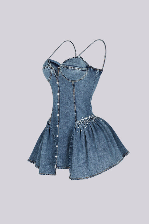 Maribel Pearl Denim Mini Dress