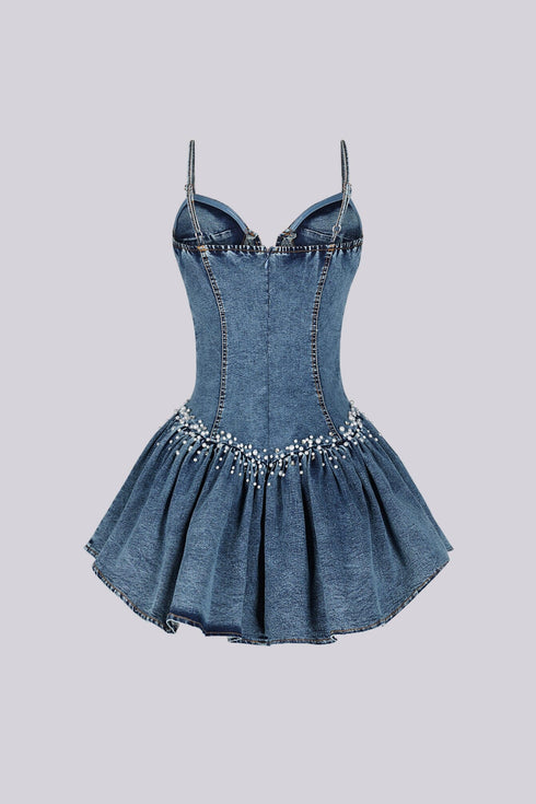 Maribel Pearl Denim Mini Dress