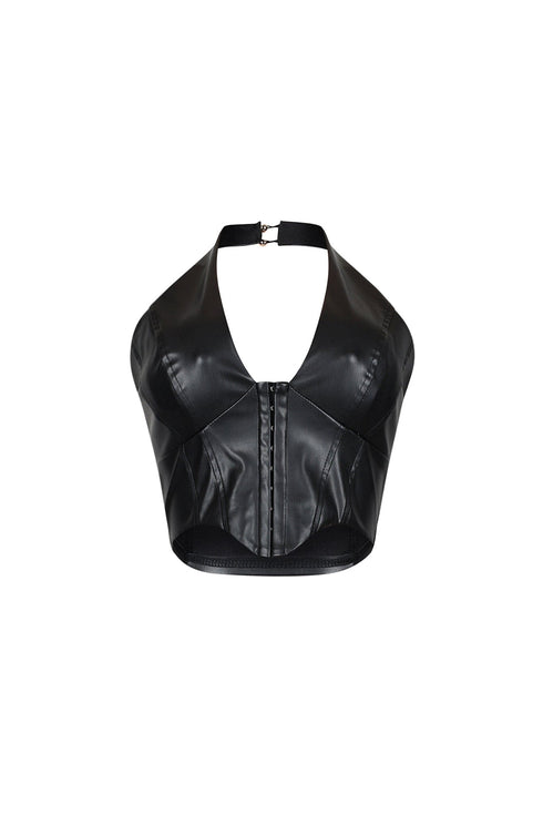 Emerson Faux Leather Halter Corset Top