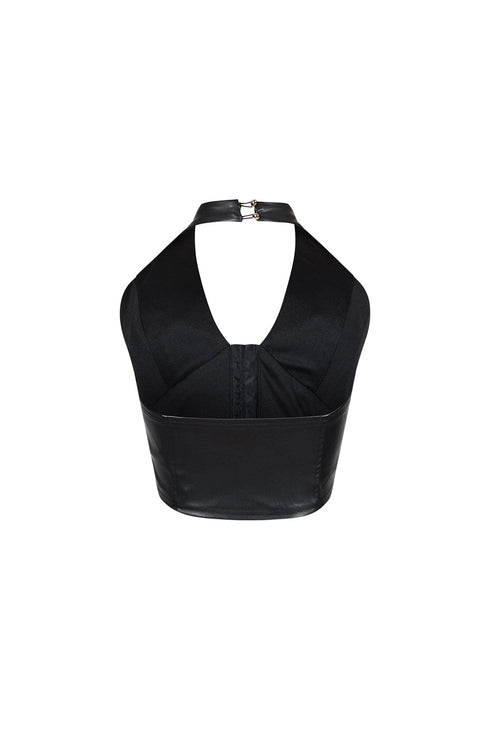 Emerson Faux Leather Halter Corset Top