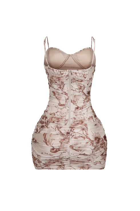 Flynn Mesh Print Tank Ruched Mini Dress