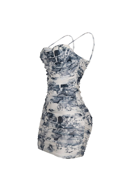 Flynn Mesh Print Tank Ruched Mini Dress