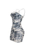 Flynn Mesh Print Tank Ruched Mini Dress