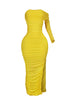 So Dramatic Mesh Ruched One Sleeve Dress