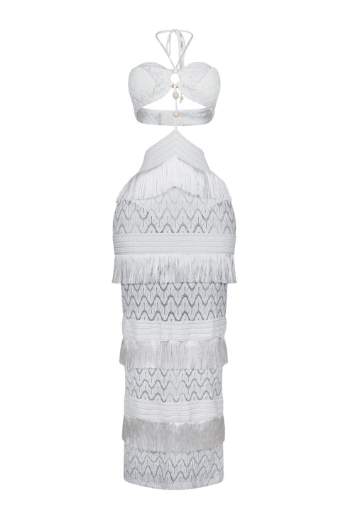 Mariah Halter Corset Fringe Maxi Dress