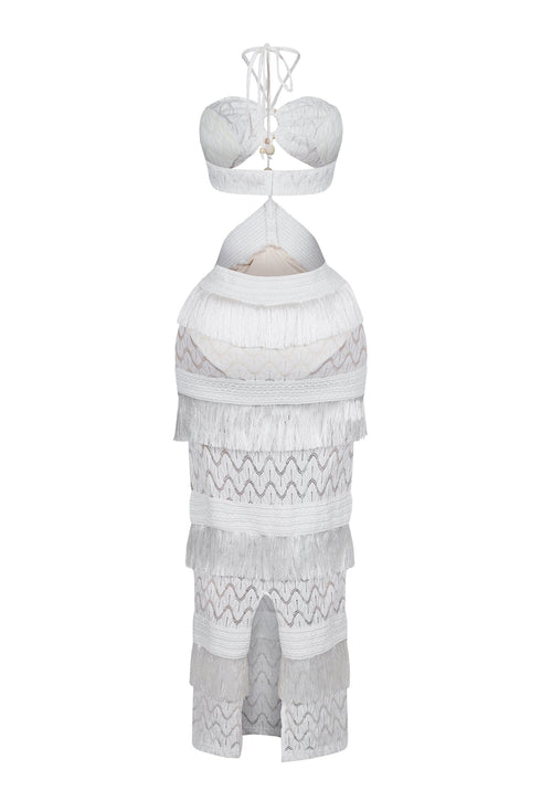 Mariah Halter Corset Fringe Maxi Dress