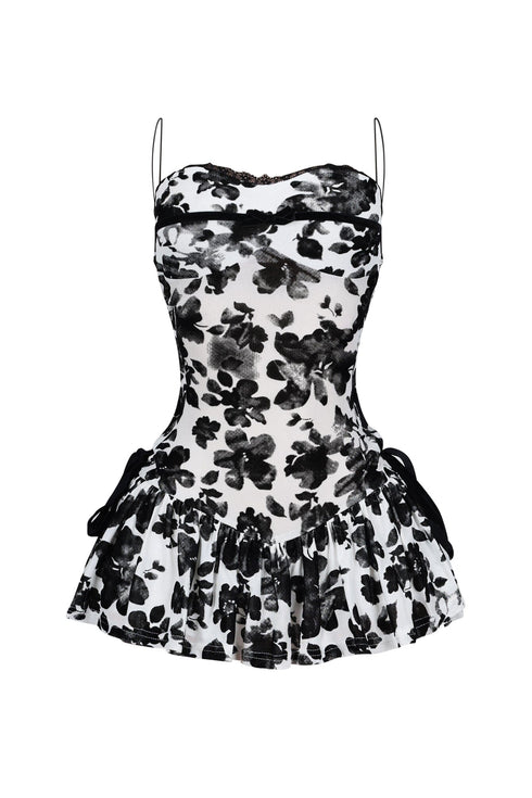 Elisa Mesh Burnout Lace Up Mini Dress