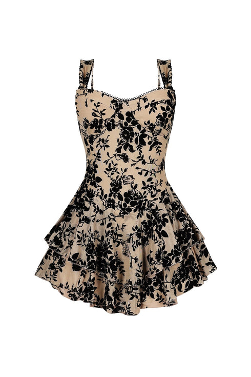 Bertti Mesh Burnout Flare Mini Dress