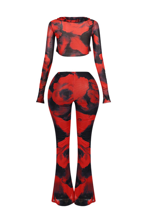 Perry Mesh Print Ruffle Top & Pants SET