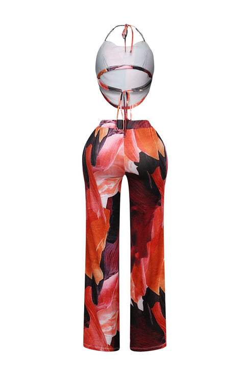 Nayeli Print Halter Rhinestone Top & Pants SET