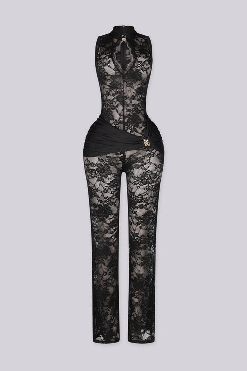 Velouria Halter Neck Lace Jumpsuit