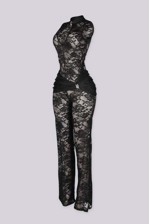 Velouria Halter Neck Lace Jumpsuit