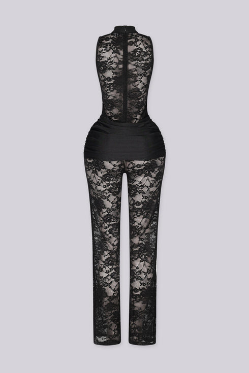 Velouria Halter Neck Lace Jumpsuit