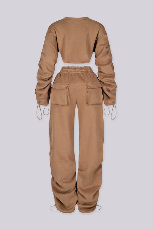 Slow Down Ruched Top & Cargo Jogger SET